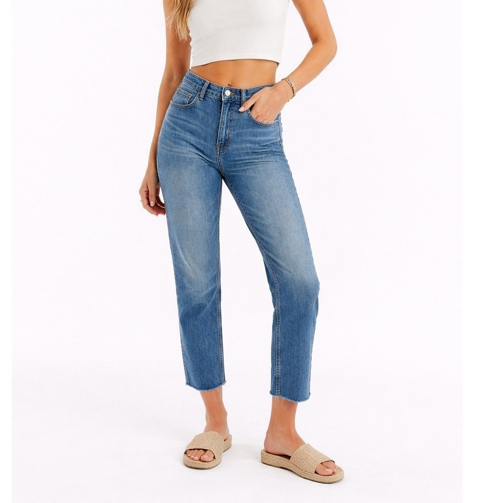 Everlane The Cheeky Jean Straight Leg High‎ Rise Crop Raw Hem Blue Denim 26
